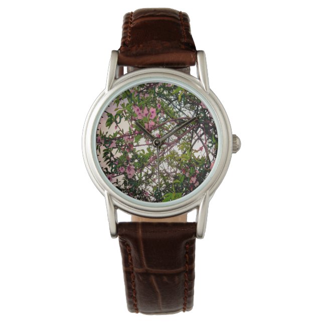 Pink Blossom Tree Watercolour, Ladies Watch (Front)