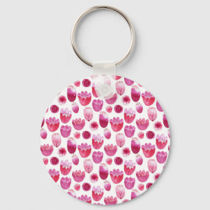 Pink Blossom Watercolor Flower Keepsake Key Ring