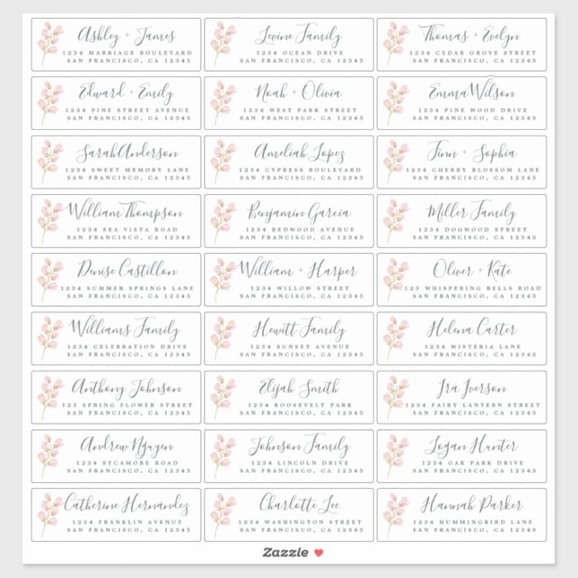 Pink Blossom Wedding Guest Address Labels (Sheet)
