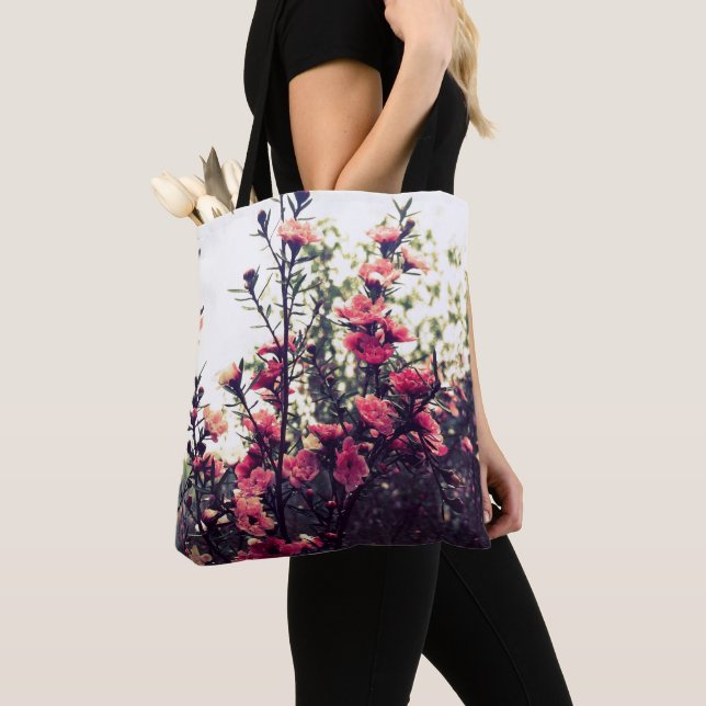 Pink Blossom Wild Meadow Photo Tote Bag (Close Up)