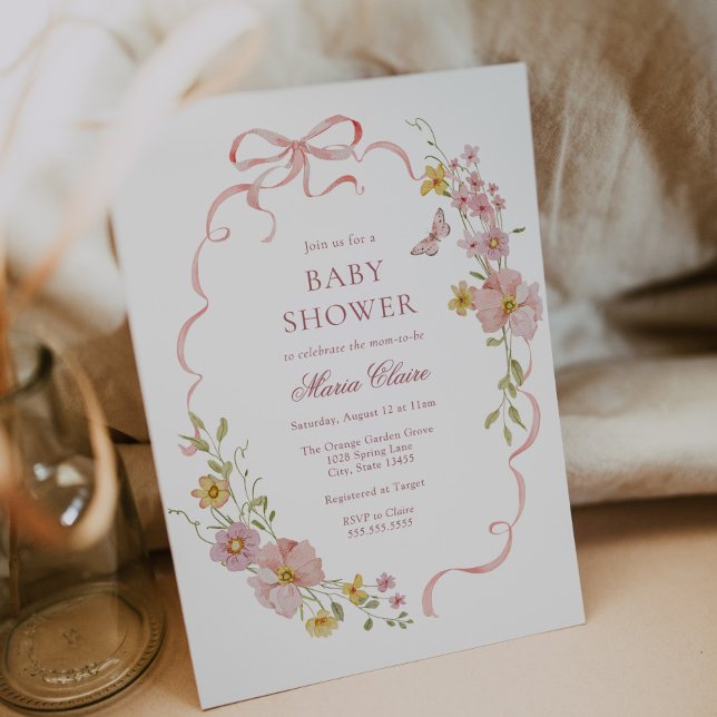 Pink Blossoms and Bows Baby Shower Invitation (Creator Uploaded)