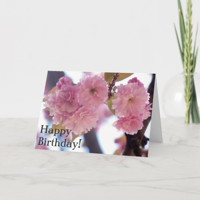 Pink Blossoms Birthday Blessings Card (Front)