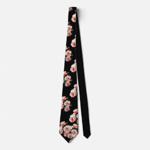 Pink blossoms black neck tie