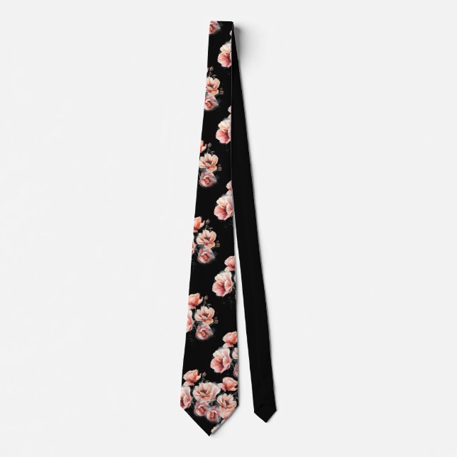 Pink blossoms black neck tie (Front)