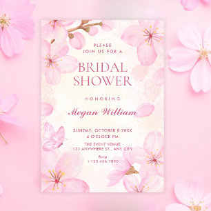 Pink blossoms bridal shower invitation
