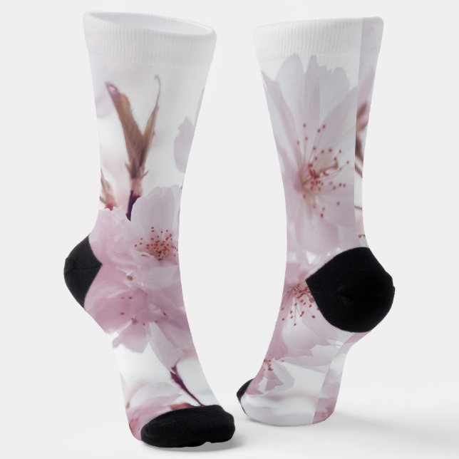pink blossoms bright socks (Angled)