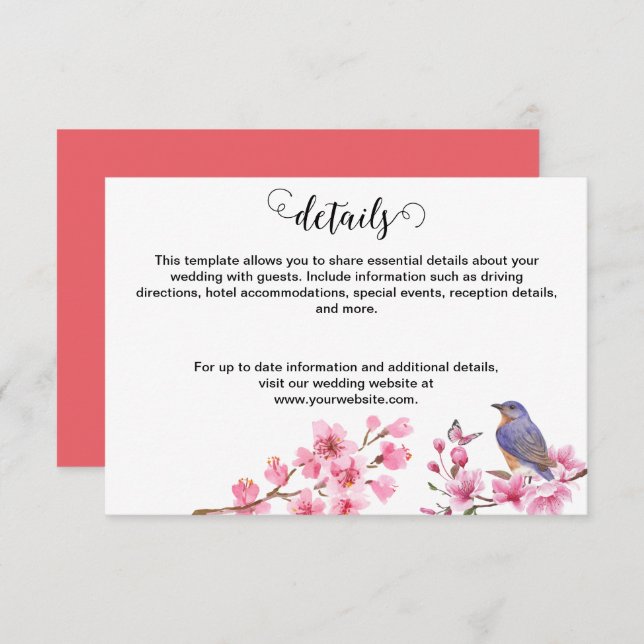 Pink Blossoms Flower Watercolor feminine Wedding  Enclosure Card (Front/Back)