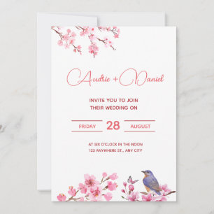 Pink Blossoms Flower Watercolor feminine Wedding Invitation