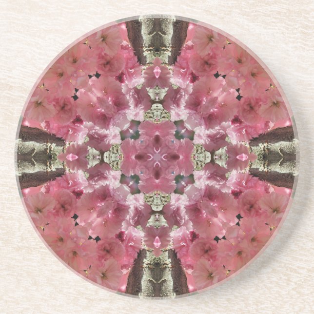 Pink Blossoms Kaleidoscope Floral Coaster (Front)