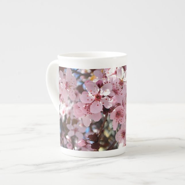 Pink Blossoms on Ornamental Flowering Tree Bone China Mug (Front Left)