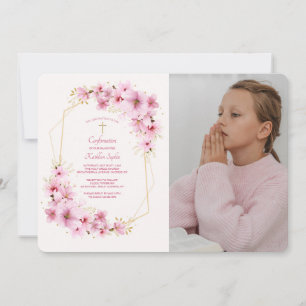 Pink Blossoms Photo Religious  Invitation