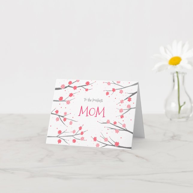 Pink Blossoms Pretty Floral Custom Mothers Day   Card (Small Plant)