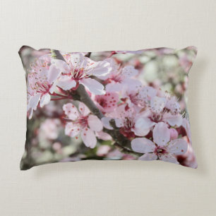 Pink Blossoms Red Stems. Decorative Cushion
