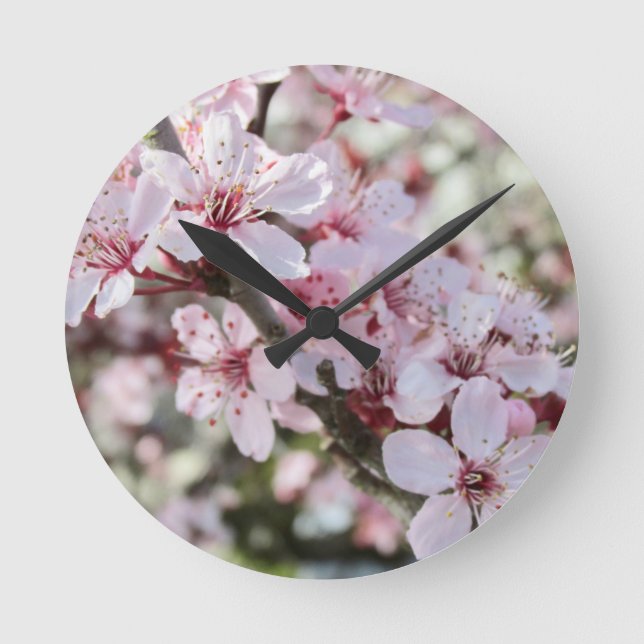Pink Blossoms Red Stems. Round Clock (Front)