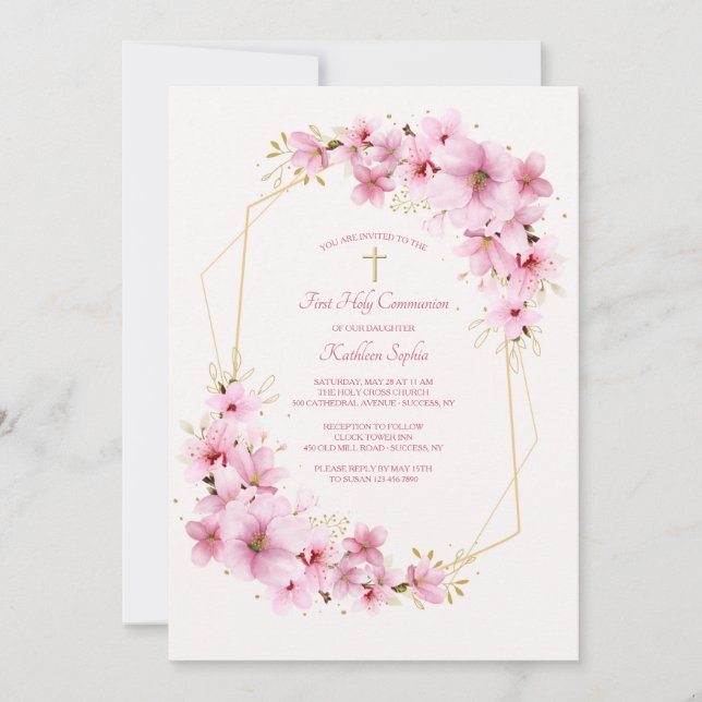 Pink Blossoms Religious  Invitation (Front)