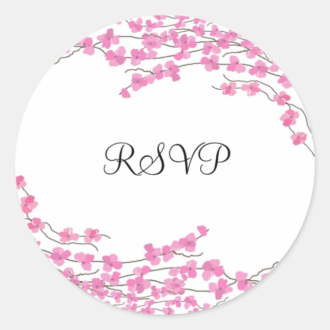 Pink Blossoms RSVP Classic Round Sticker (Front)