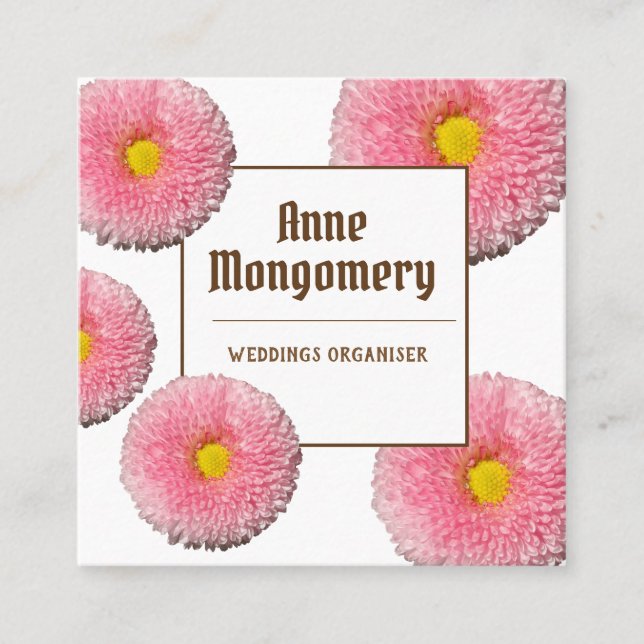 Pink Blossoms Square Business Card (Front)