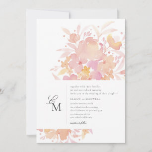 Pink Blossoms Watercolor Floral Wedding Invitation