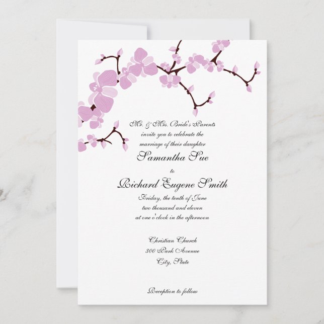 Pink Blossoms Wedding Invitation (Front)