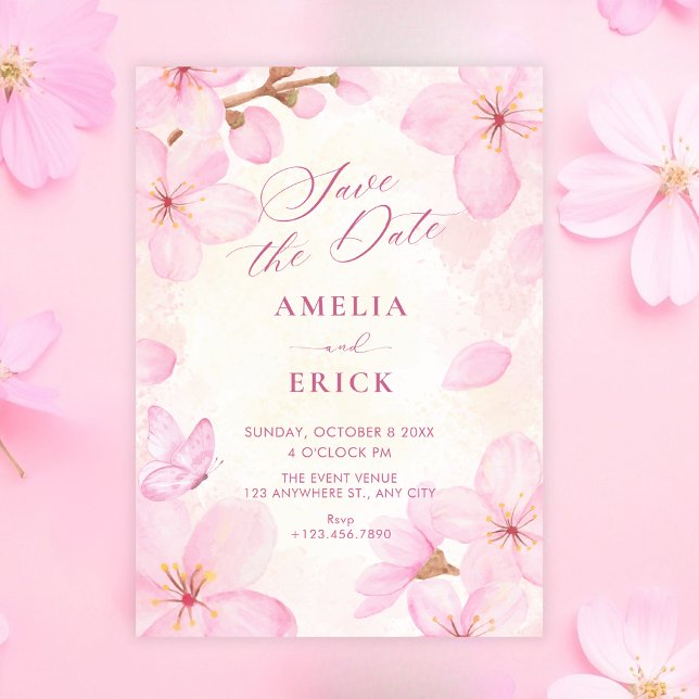 Pink blossoms wedding save the date (Creator Uploaded)