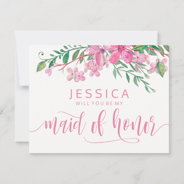 Pink Blossoms Will You Be My Maid of Honour Invitation (Front)