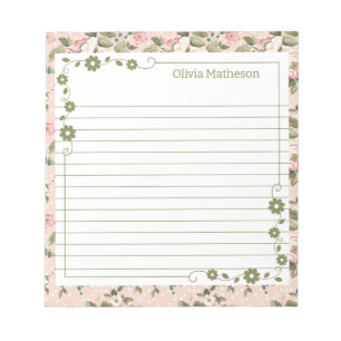 Pink Blossoms with Green Leaf Borders Notepad