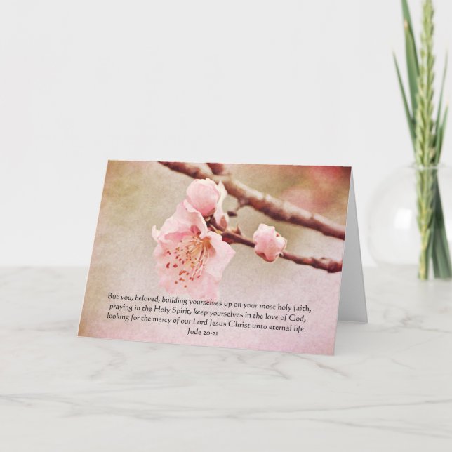 Pink Blossoms with Scripture Art Card  (Front)