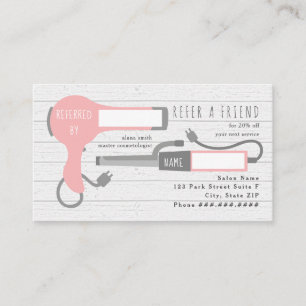Pink Blow Dryer + Curling Iron Salon Referral Business Card