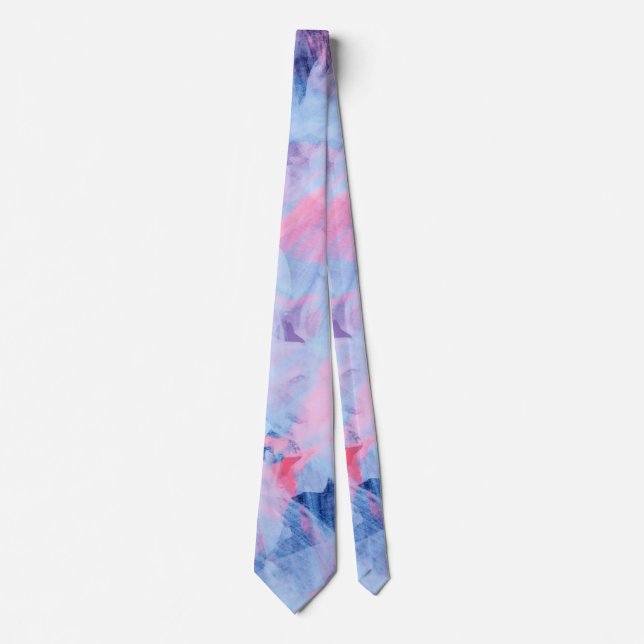 Pink Blue Abstract Brush Strokes Design Tie (Front)