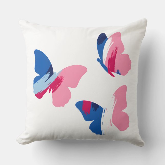 Pink Blue Abstract Butterfly Art Cushion (Front)