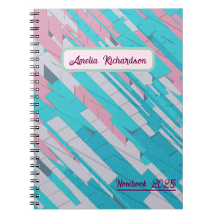 Pink & Blue Abstract Pattern Spiral Notebook