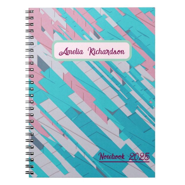 Pink & Blue Abstract Pattern Spiral Notebook (Front)