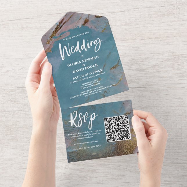 Pink Blue Abstract QR Code All In One Invitation (Tearaway)