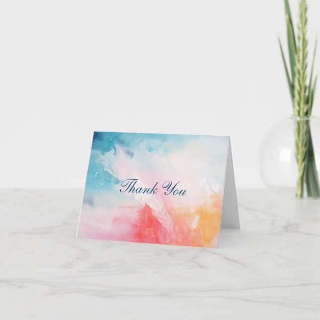 Pink Blue Abstract Watercolor Thank you cards (Front)