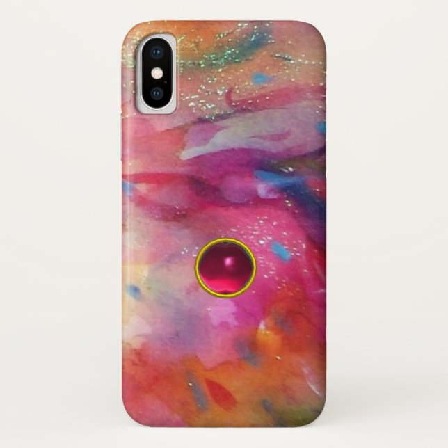 PINK BLUE ABSTRACT WITH 3D RED RUBY GEMSTONE Case-Mate iPhone CASE (Back)