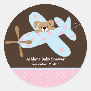 Pink & Blue Aeroplane Baby Shower Sticker