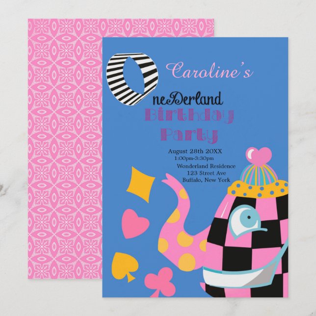 Pink Blue Alice In Wonderland 1st. Birthday Party (Front/Back)