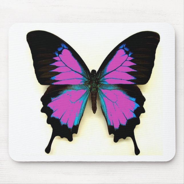 Pink, Blue and Black Butterfly Mouse Mat (Front)