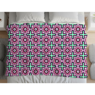 Pink, blue and black geometric pattern  fleece blanket