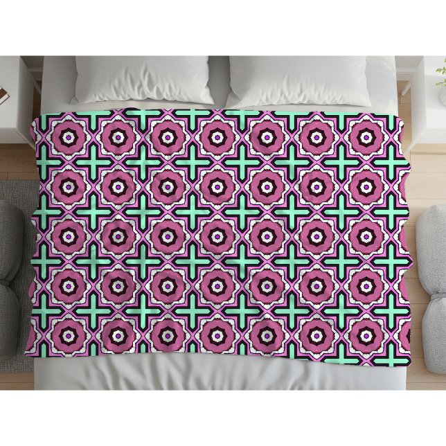 Pink, blue and black geometric pattern  fleece blanket (Creator Uploaded)