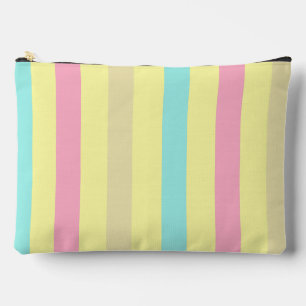 Pink, blue and brown stripes on yellow accessory pouch