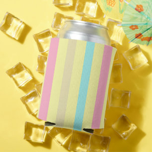 Pink, blue and brown stripes on yellow can cooler