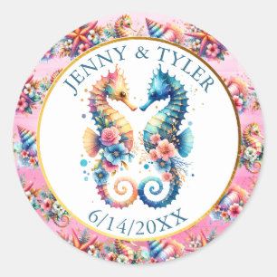 Pink, Blue and Gold Coastal Sand Dollar Beachy Classic Round Sticker