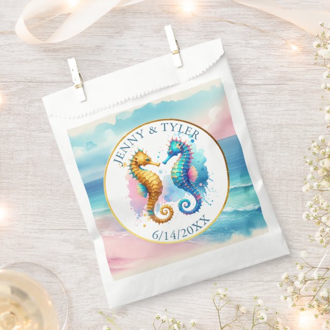 Pink, Blue and Gold Coastal Sand Dollar Beachy Favour Bags (Clipped)