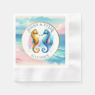 Pink, Blue and Gold Coastal Sand Dollar Beachy Napkin