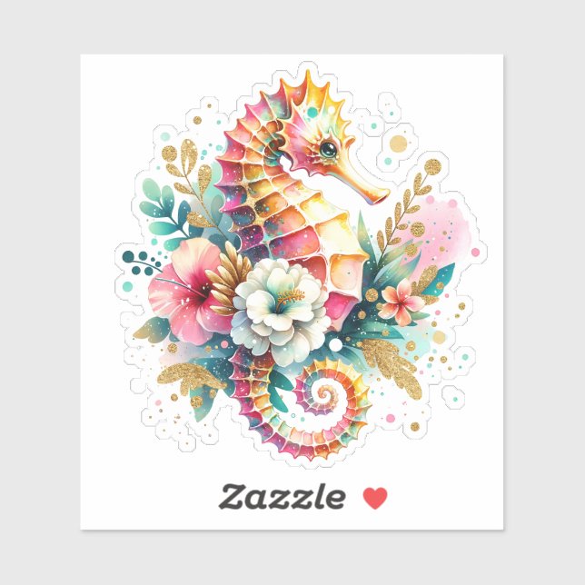 Pink, Blue and Gold Coastal Seahorse Beachy (Sheet)