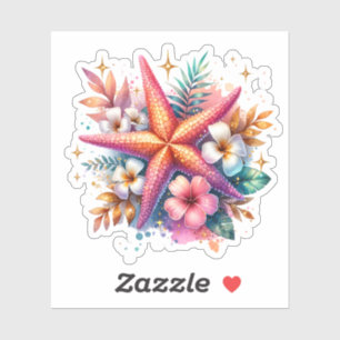 Pink, Blue and Gold Coastal Starfish Beachy