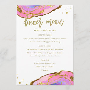 Pink Blue and Gold Geode   Wedding Menu