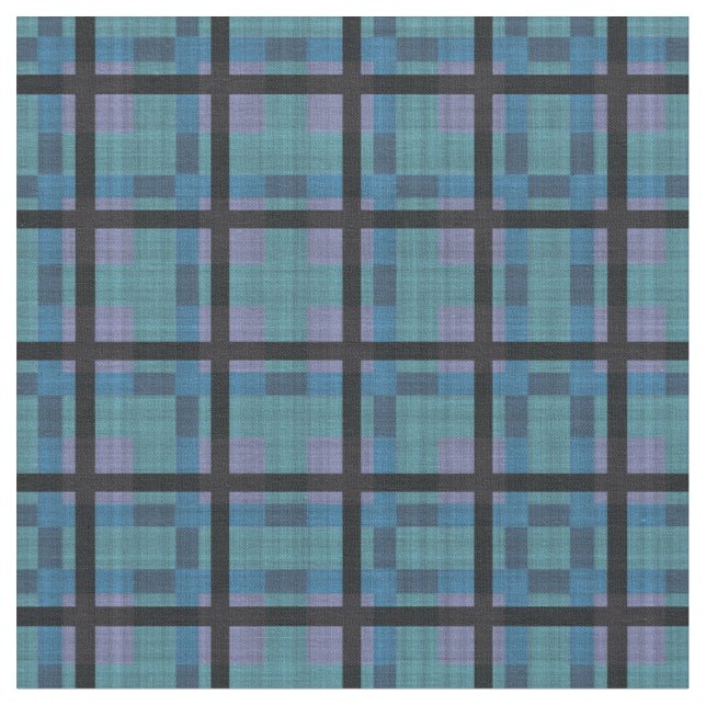 Pink Blue and Gray Textured Plaid Abstract Fabric (Close Up)