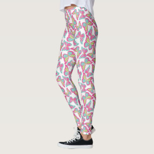 Pink Blue and Green Butterflies Leggings